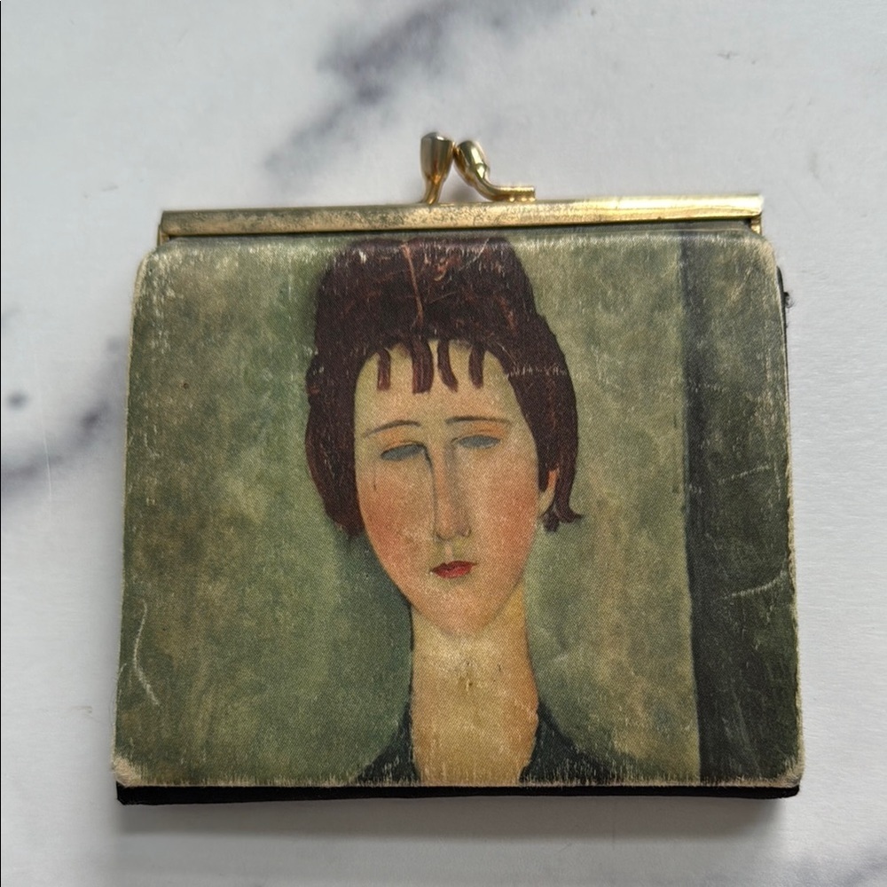 Vintage Italian TABO Silk Screen Print Coin Purse Trifold Wallet Kiss Closure